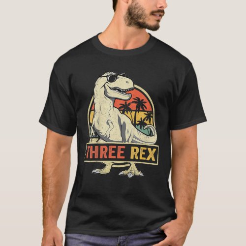 Kids Three Rex 3Rd Birthday Third Dinosaur 3 Year T_Shirt