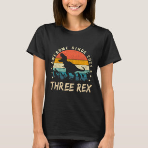 Kids Three Rex 3rd Birthday Third Dinosaur 3 Year T-Shirt
