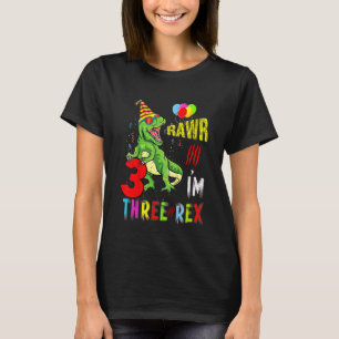 Kids Three Rex Birthday Party Outfit Dinosaur 3 Ye T-Shirt