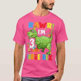 Kids Three Rex Birthday Party Outfit Dinosaur 3 Ye T-Shirt