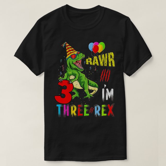 Kids Three Rex Birthday Party Outfit Dinosaur 3 Ye T-Shirt (Design Front)