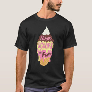 Kids Three Scoops Of Fun Ice Cream Girls 3rd Birth T-Shirt