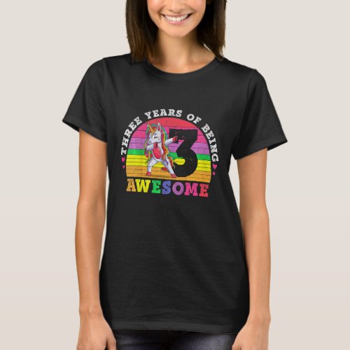Kids Three Years Of Being Awesome 3 Old 3rd Birthd T_Shirt
