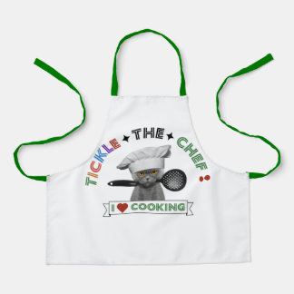 Kids "Tickle the Chef" Funny Cat Apron Green
