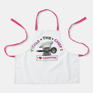 Kids 'Tickle the Chef' Funny Cat Apron Pink Letter