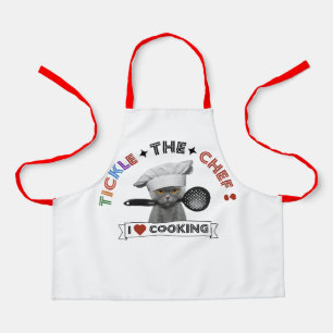Kids "Tickle the Chef" Funny Cat Apron Red Letter