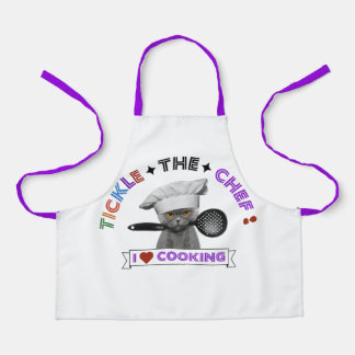 Kids 'Tickle the Chef" Funny Cat Purple Apron