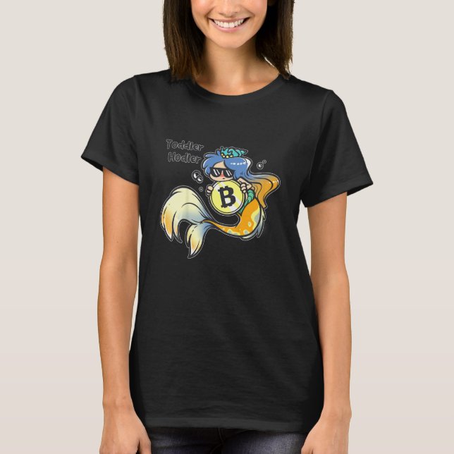 Kids Toddler Hodler Bitcoin Mermaid with Sunglasse T-Shirt (Front)
