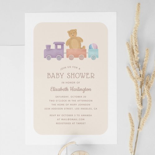 Kids toy and cute bear Gender neutral baby shower Invitation