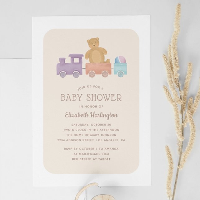 Kids toy and cute bear. Gender neutral baby shower Invitation (Creator Uploaded)