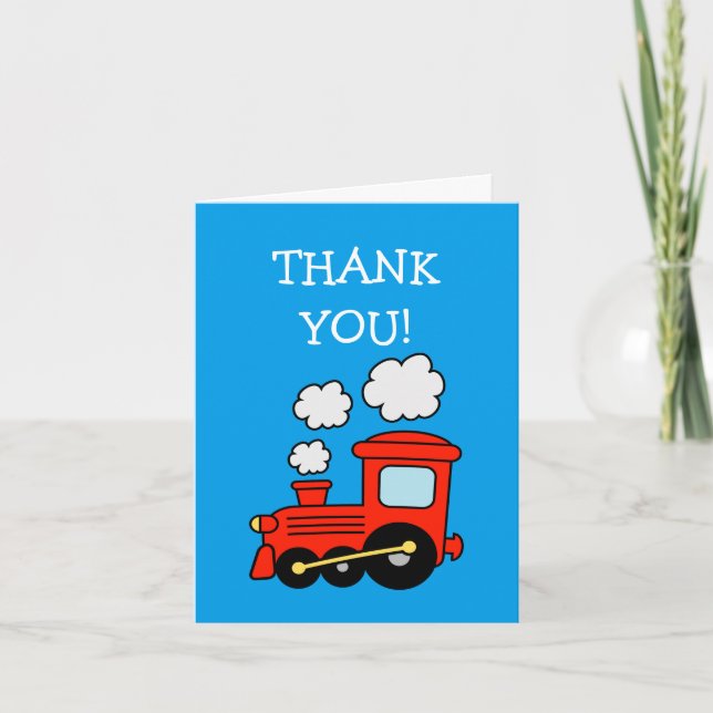 Kids toy choo choo train birthday thank you cards (Front)