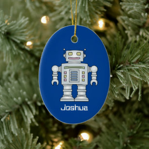 Kid's toy robot custom name Christmas tree Ceramic Ornament