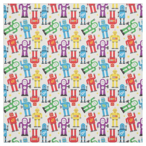 Kids Toy Robots and Aliens on White Fabric