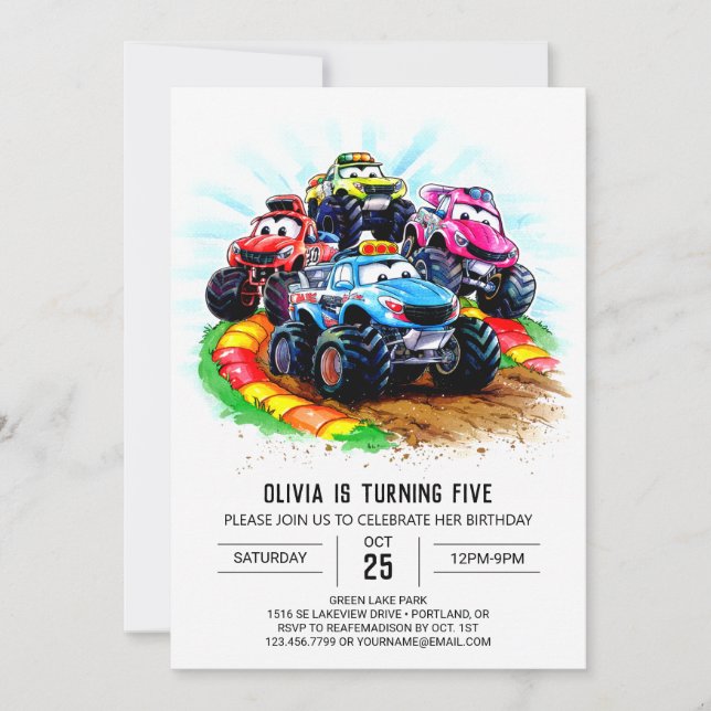 Kids' Track Monster Truck Birthday Invitation (Front)