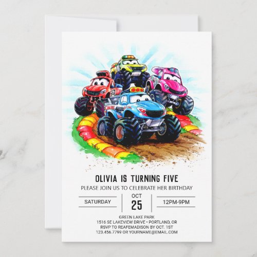 Kids Track Monster Truck Birthday Invitation