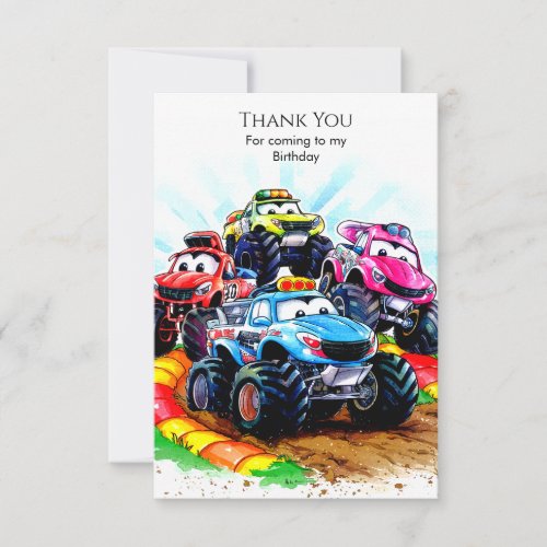 Kids Track Monster Truck Birthday Thank You Card