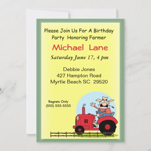 Kids Tractor  Birthday Invitation