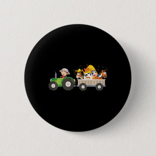 Kids Tractor Farm Farmers Animals Horse Cow Chicke Button