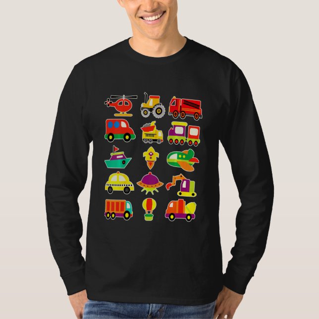 Kids Tractor Fire Brigade Airplane Missile Boy Veh T-Shirt (Front)