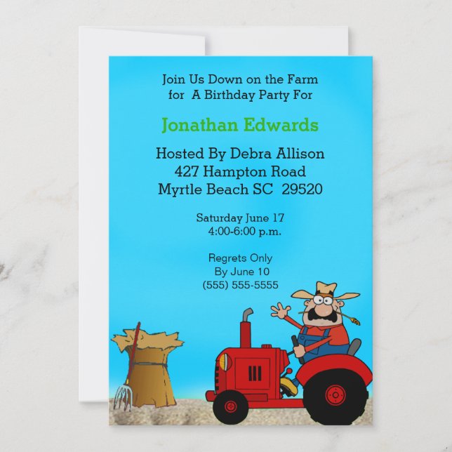 Kids Tractor  Theme  Birthday Invitation (Front)
