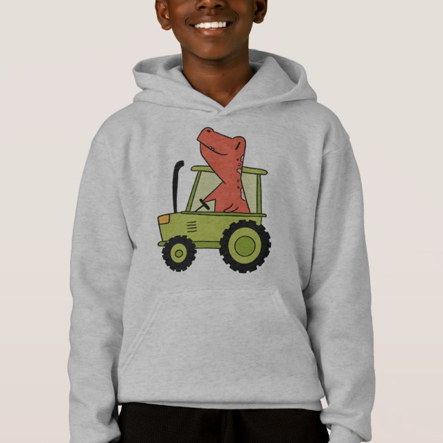 Kids Tractor with Trex  Farmer Hoodie (Front)
