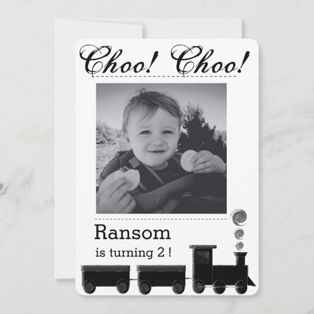 Kid's train birthday party invitation. invitation (Front)