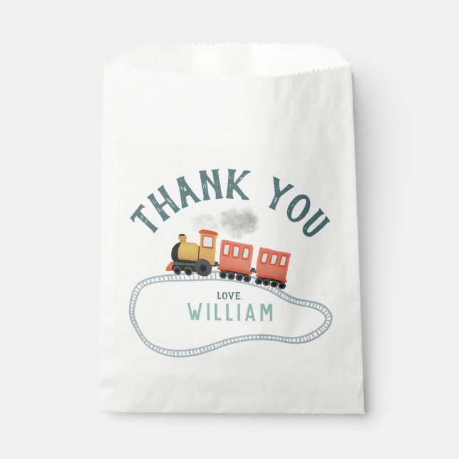 Kids Train Boys Birthday Thank You Favor Bag (Front)