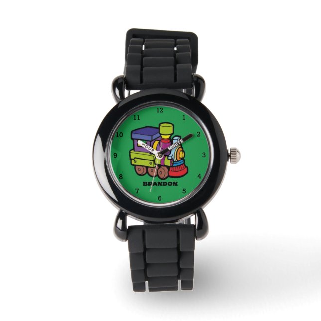 Kids Train Boys Black Custom Name Watch (Front)