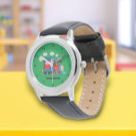Kids Train Boys Black Custom Name Watch<br><div class="desc">Black,  green,  train,  transport,  locomotive,  vehicle,  watch for kids. Custom,  Kids,  Name,  steel blue boys watch. Personalize it with your child's name.</div>