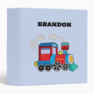 Kids Train Boys Blue Custom Name 3 Ring Binder