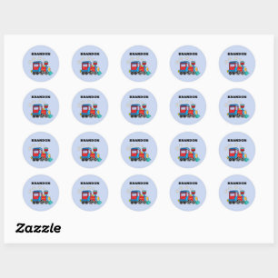 Kids Train Boys Blue Custom Name Classic Round Sticker