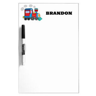 Kids Train Boys Blue Custom Name Dry Erase Board