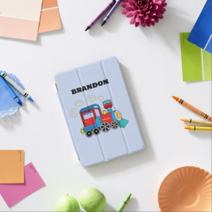Kids Train Boys Blue Custom Name iPad Mini Cover