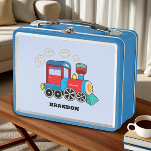 Kids Train Boys Blue Custom Name Metal Lunch Box