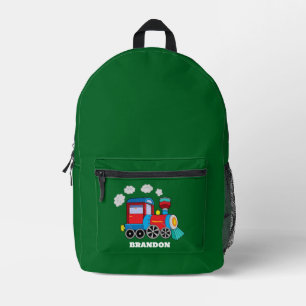 Kids Train Boys Blue Custom Name Printed Backpack