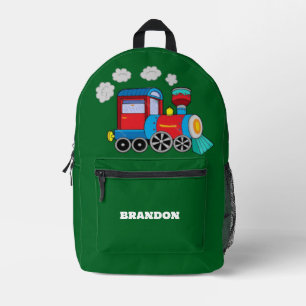 Kids Train Boys Blue Custom Name Printed Backpack