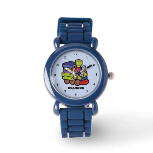 Kids Train Boys Blue Custom Name Watch