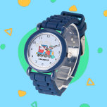 Kids Train Boys Blue Custom Name Watch<br><div class="desc">Blue,  train,  transport,  locomotive,  vehicle,  watch for kids. Custom,  Kids,  Name,  steel blue boys watch. Personalize it with your child's name.</div>