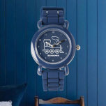 Kids Train Boys Blue Custom Name Watch<br><div class="desc">Blue,  train,  transport,  locomotive,  vehicle,  watch for kids. Custom,  Kids,  Name,  steel blue boys watch. Personalize it with your child's name.</div>