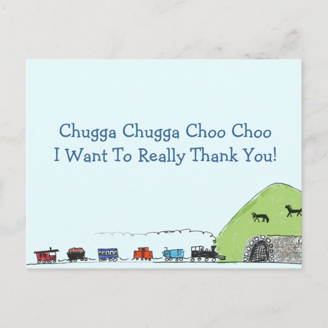 Kids Train Choo Choo Thank You Postcards (Front)