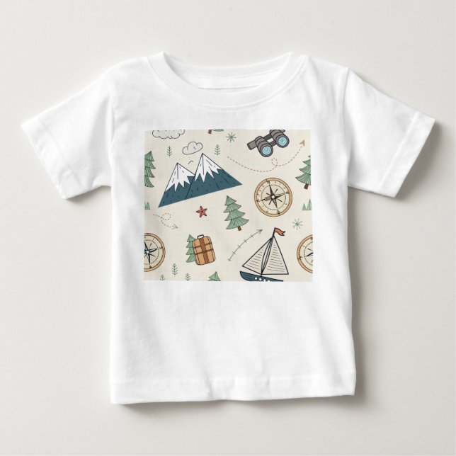 Kids Travel Map Icons Pattern Baby T-Shirt (Front)