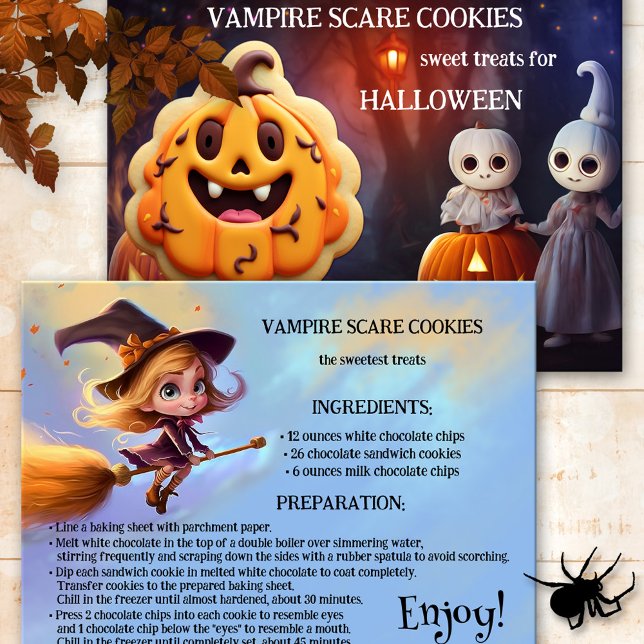 Kids Treats Halloween Cookie Recipe Postcard (Recipe postcard featuring a spooky scene with a sweet cookie. Add your own recipe on the back)