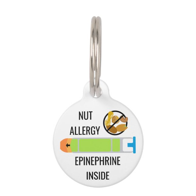 Kids Tree Nut Peanut Allergy Epinephrine Emergency Pet ID Tag (Front)