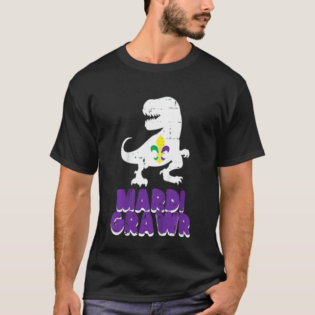 Kids Trex Dinosaur Mardi Grawr Dino Toddler Boys M T-Shirt (Front)
