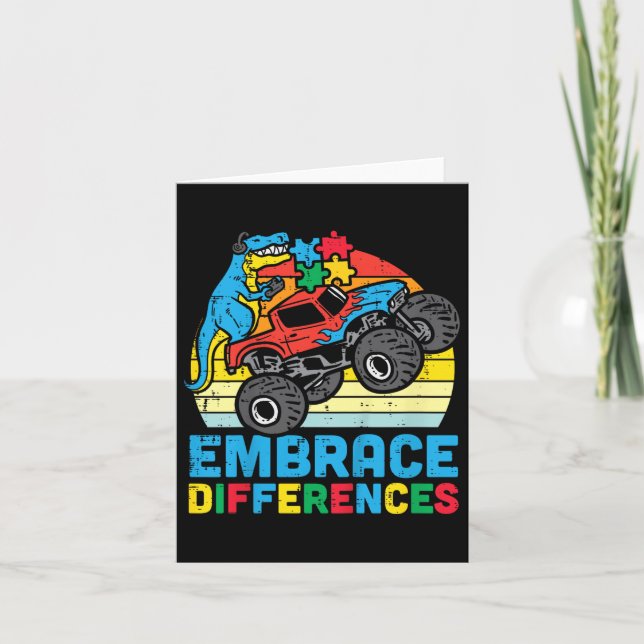 Kids Trex Monster Truck Embrace Differences Autism Card (Front)