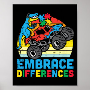 Kids Trex Monster Truck Embrace Differences Autism Poster