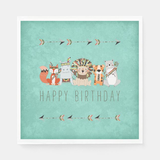 Kids Tribal Animal Birthday Party Napkins (Front)