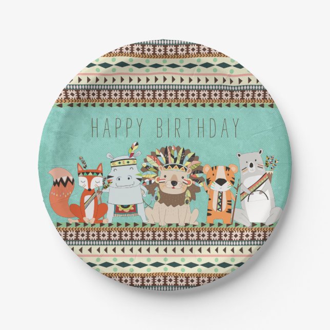 Kids Tribal Birthday Party Paper Plates (Front)