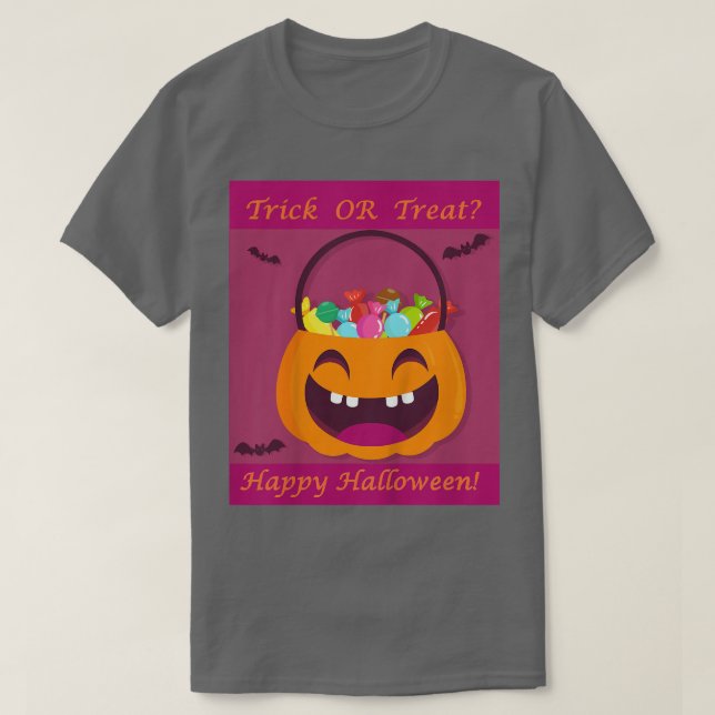 Kids Trick or Treat Candies with Pumpkin & Bats Ha T-Shirt (Design Front)