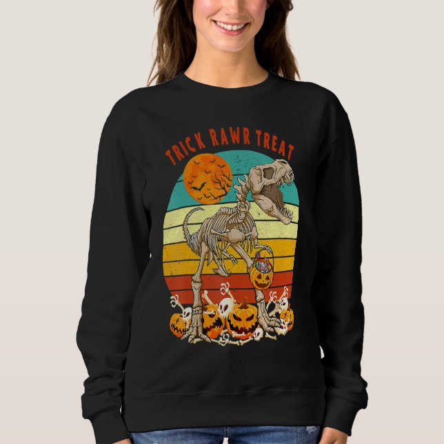 Kids Trick Rawr Treat Skeleton Dino Toddler Boys Sweatshirt (Front)